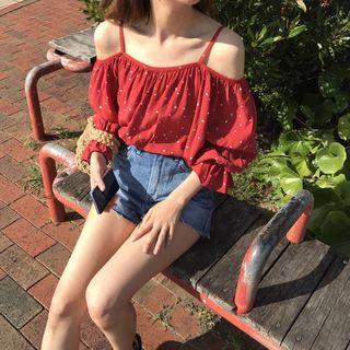 Off Shoulder 3/4-sleeve Top Red - One Size