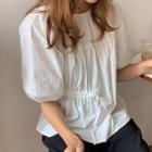 Puff-sleeve Drawcord Blouse White - One Size