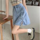 High-waist Split A-line Denim Mini Skirt
