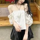 Puff-sleeve Off-shoulder Blouse / Puff Mini A-line Skirt