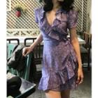 Floral Print Frill Trim Short Sleeve Dress