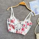 Rose Print Cropped Camisole Top White - One Size