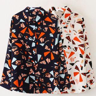 Stand Collared Pattern Printed Blouse