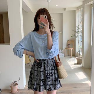 Inset Shorts Pleated Mini Paisley Skirt Black - One Size