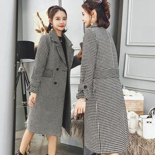 Double-buttoned Gingham Lapel Coat