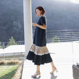 Piped Pleated-hem Long Dress