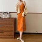 Cardigan / Spaghetti Strap Midi A-line Dress