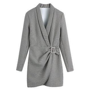Buckled Houndstooth Mini Sheath Blazer Dress