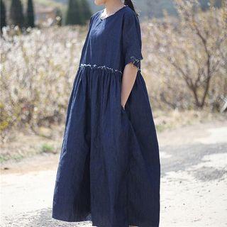 Short Sleeve Midi Denim Dress
