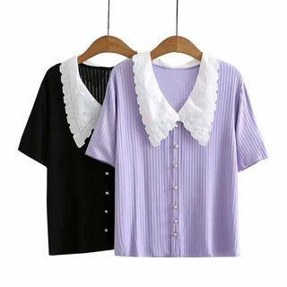 Short-sleeve Contrast Collar Top