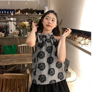 Sleeveless Rose Print Top Gray - One Size