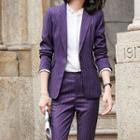 Striped Blazer / Single-breasted Vest / Cropped Straight-fit Pants / Set