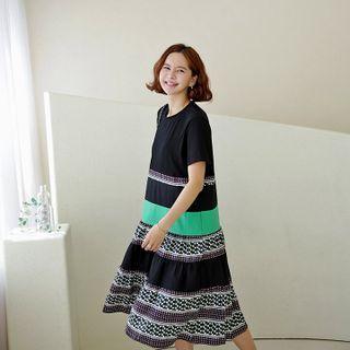 Patterned Tiered Long Dress