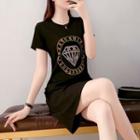 Short-sleeve Rhinestone Diamond T-shirt Dress