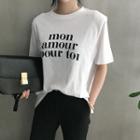 Padded Shoulder Short-sleeve Lettering T-shirt