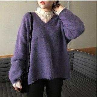 Long-sleeve Plain Knit Top / Bell-sleeve Plain Top