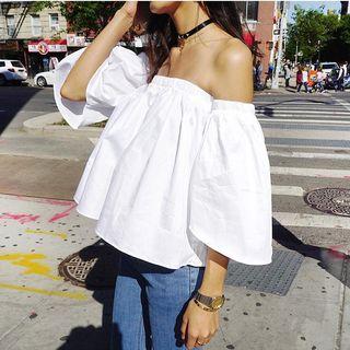 Off-shoulder Flared-sleeve Top
