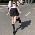Short-sleeve Sailor Collared Blouse / Pleated Skirt