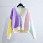 Color Block Cardigan Pink & Purple & Yellow - One Size