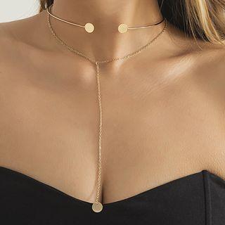 Set: Disc Alloy Open Choker + Y Necklace