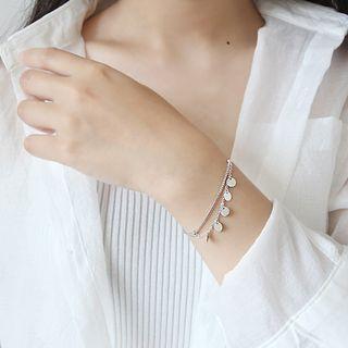 925 Sterling Silver Disc Layered Bracelet White Gold - One Size
