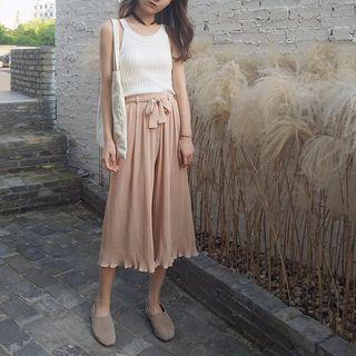 Frilled Hem Pleated Wide-leg Pants