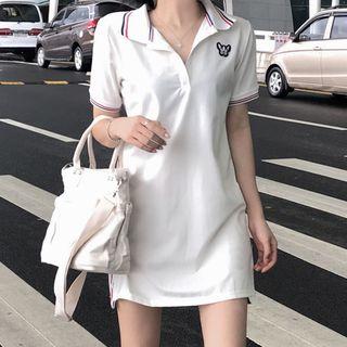 Short-sleeve Mini Polo Shirt Dress White - One Size