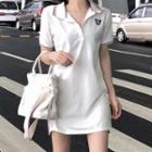 Short-sleeve Mini Polo Shirt Dress White - One Size