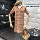 Patterned Short-sleeve Knitted Polo Dress