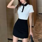 Short-sleeve Cropped Polo Shirt / Fitted Mini Skirt