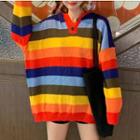 Oversized Striped Knit Hoodie As Shown In Figure - One Size
