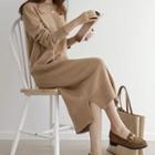 3/4-sleeve Plain Knit Midi Dress
