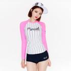 Set: Long-sleeve Lettering Swim Top + Swim Shorts