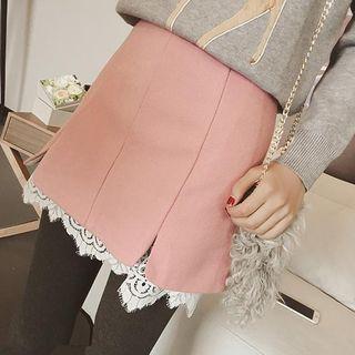 Lace Hem Woolen Skirt