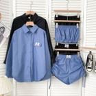 Set: Tube Top + Loose Shirt + Drawstring-side High-waist Shorts