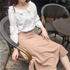 Tie-neck 3/4 Sleeve Ruffled Blouse