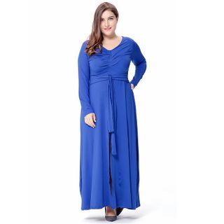 Long-sleeve Slit A-line Dress