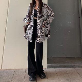 Zebra Pattern Shirt / High-waist Wide-leg Straight-cut Pants