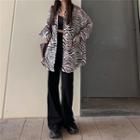 Zebra Pattern Shirt / High-waist Wide-leg Straight-cut Pants