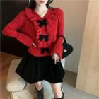 Ruffled Ribbon Cable Knit Sweater / Mini A-line Skirt