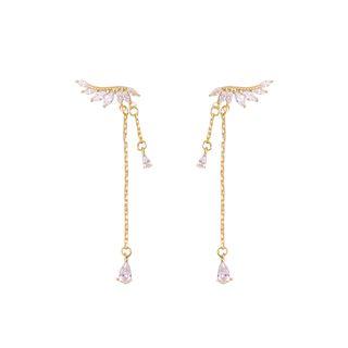 925 Sterling Silver Rhinestone Wings Dangle Earring As Shown In Figure - One Size