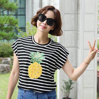 Round-neck Sequined Striped Top