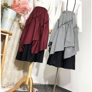 Maxi A-line Plaid Layered Skirt