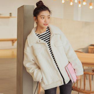Fleece Snap-button Jacket Off-white - One Size