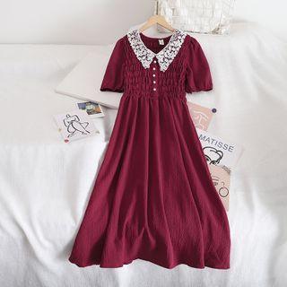 Short-sleeve Lace Collar A-line Dress