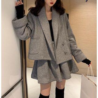 Double-breasted Embroidered Wool Jacket / A-line Skirt