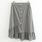 Plaid Ruffle Hem Button-up Midi Skirt
