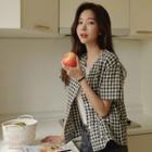 V-neck Short-sleeve Gingham Jacket