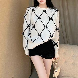 Ribbon-accent Round-neck Oversized Sweater