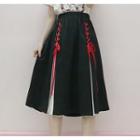 Color Block Lace-up Midi A-line Skirt Black - One Size